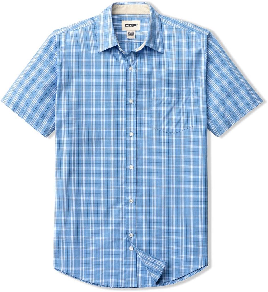CQR Повседневная рубашка с коротким рукавом стандартного кроя с нагрудным карманом, легкая и хлопковая в клетку, идеально подходит для или доступна в больших размерах, мужская, прочная, 100%