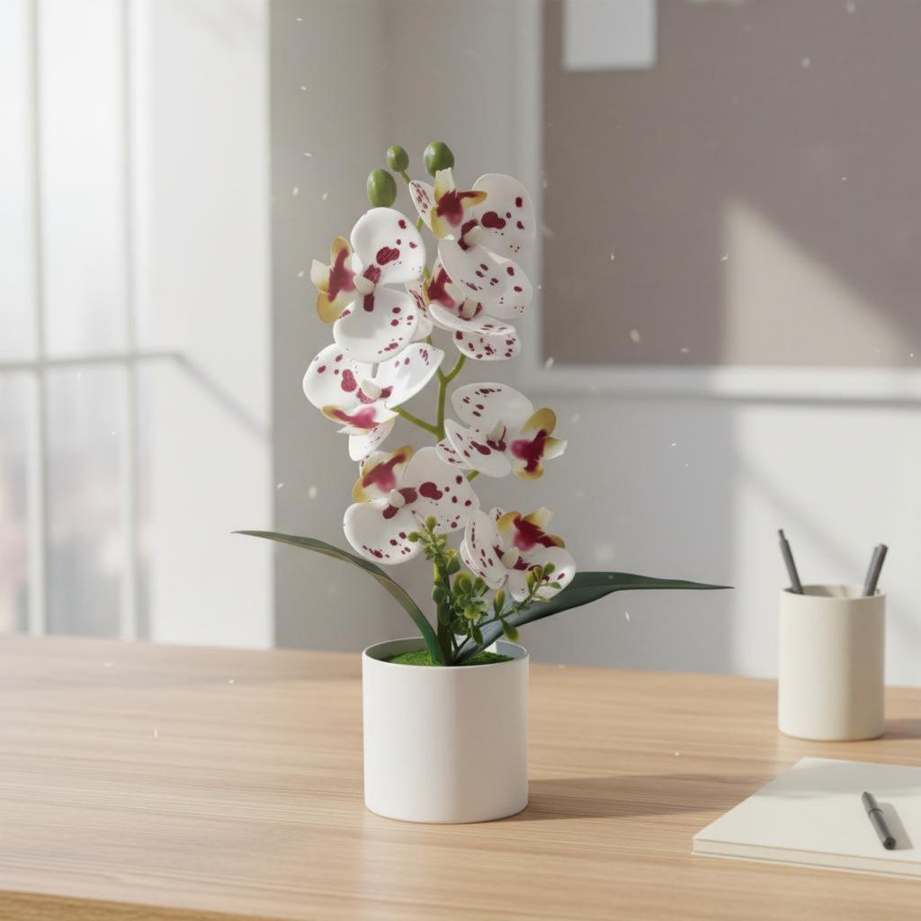 Artificial Blossom Plant Easy to Clean Phalaenopsis Flower Pot Silk Blossom Arrangement Allergy-Friendly Home Decoration