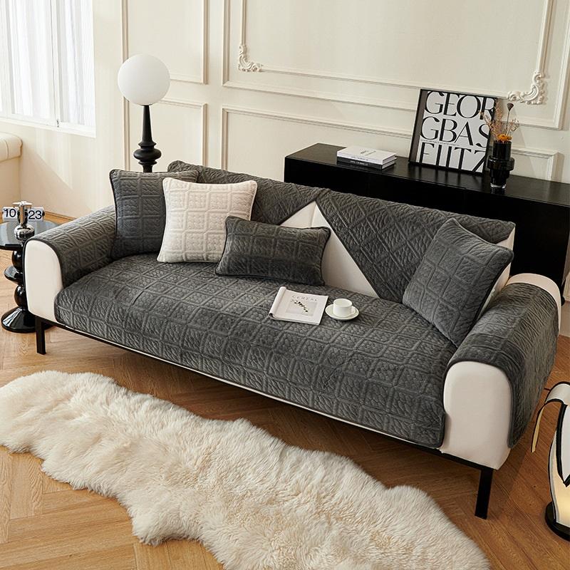Плюшевый чехол на диван Толстый флисовый чехол на подушку дивана Зимняя Нескользящая Ткань Коврик для дивана Накидка Простой Дизайн