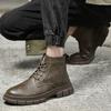 Men High Top Workwear Boots PU Low Heel Round Toe Lace Up Fashionable Classic Men Shoes