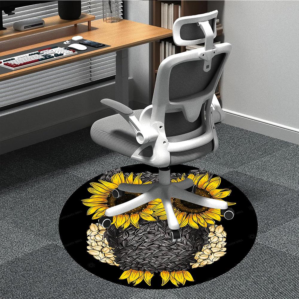 1pc Sunflower Owl Office Round Area Rug, Indoor Mat Suitable ForOffice, Under Office Chairs Bedroom Living Room Home Decor, Room Deco T056