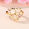 Initials Flower Heart Rings Gold Color Adjustable Delicate Letter Leaf Rings For Women Girl Alphabet Jewelry