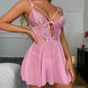 Sexy Lingerie Erotic Crotchless Lingerie With Thongs Set Women Low Cut Neck Silk Nightdress Sleeveless Sling Underwear Sexy Bra