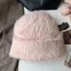 Fashion Rabbit Fur Beanies Women Soft Warm Fluffy Angola Winter Knitted Hat Female Plush Windproof Bonnet Skullies Cap