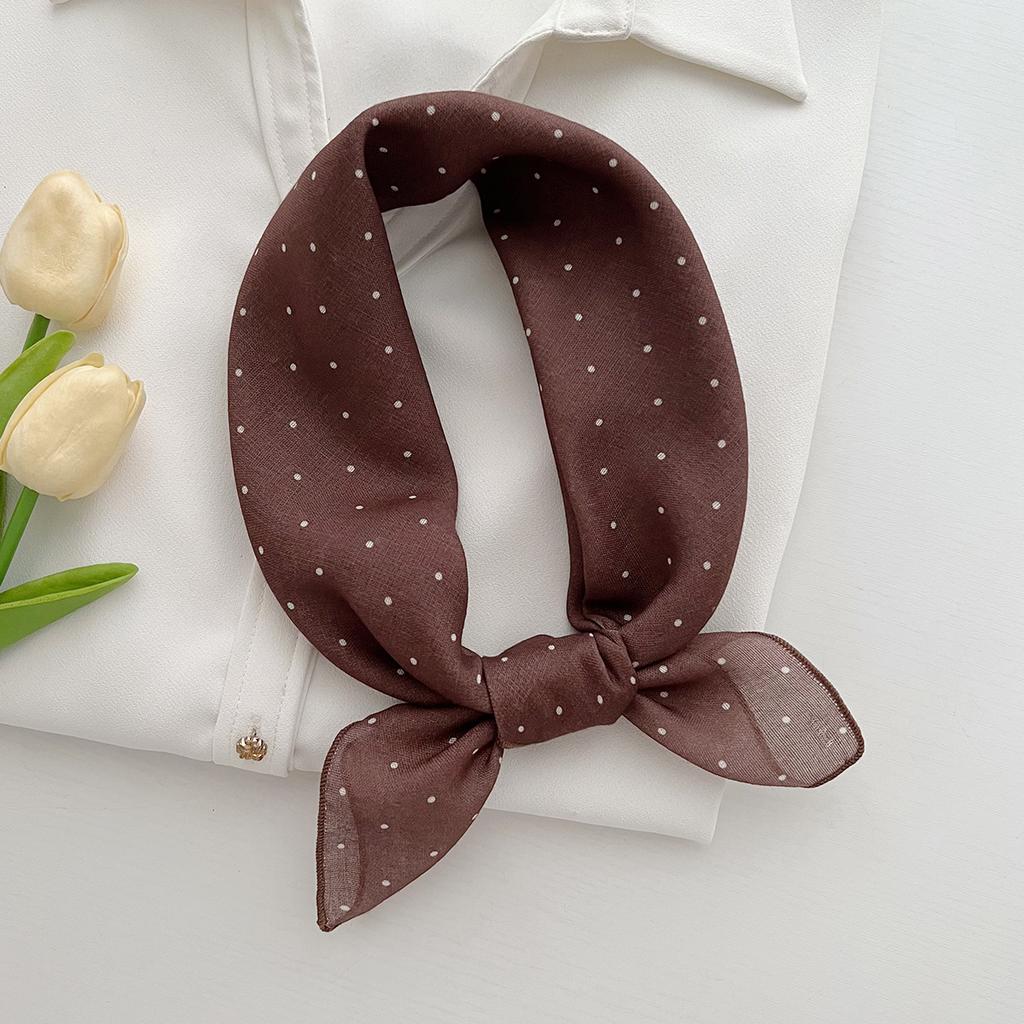 1116 New Literary and Art Style Polka Dot White Silk Scarf Small Square Scarf Women's Spring and Summer Stacked Fashion Scarf Neck Scarf