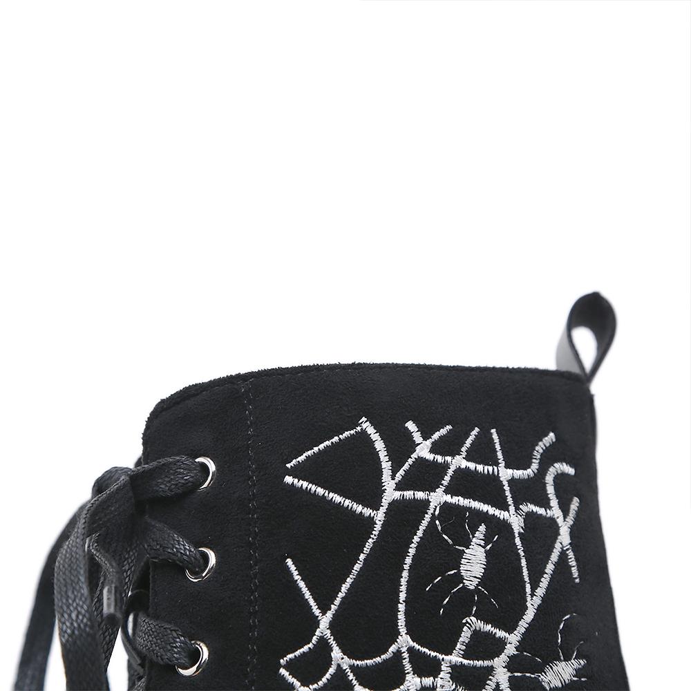 Gdgydh Women's Spider Pattern Chunky Heel Boots Fashion Lace Up Side Zipper Stylish Punk Style Boots Platform Heels