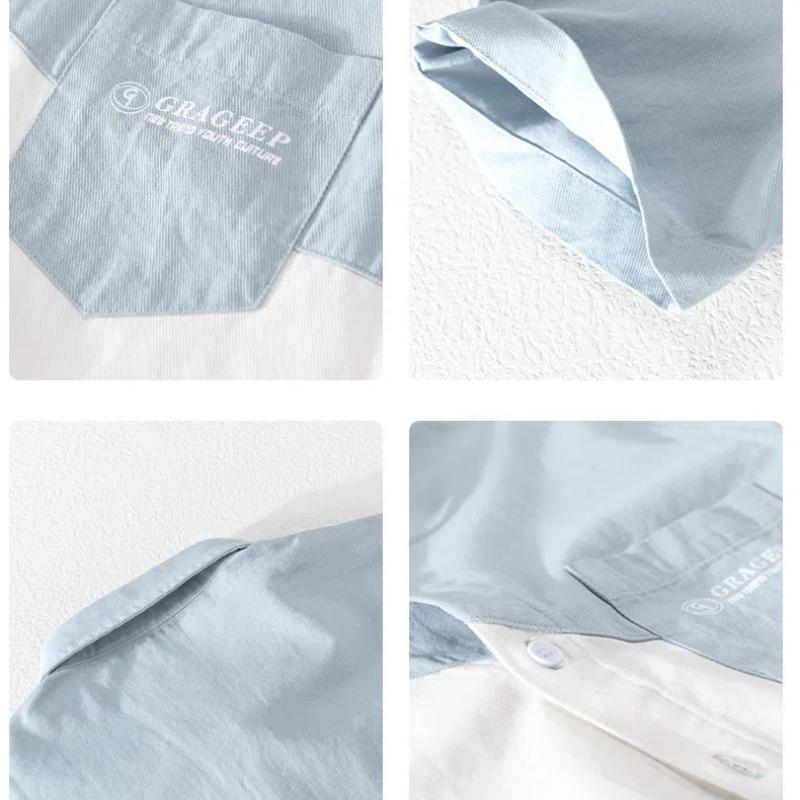 Корейская мода пэчворк мужские рубашки летние повседневные красивые рубашки с коротким рукавом из чистого хлопка мягкая и удобная мужская одежда