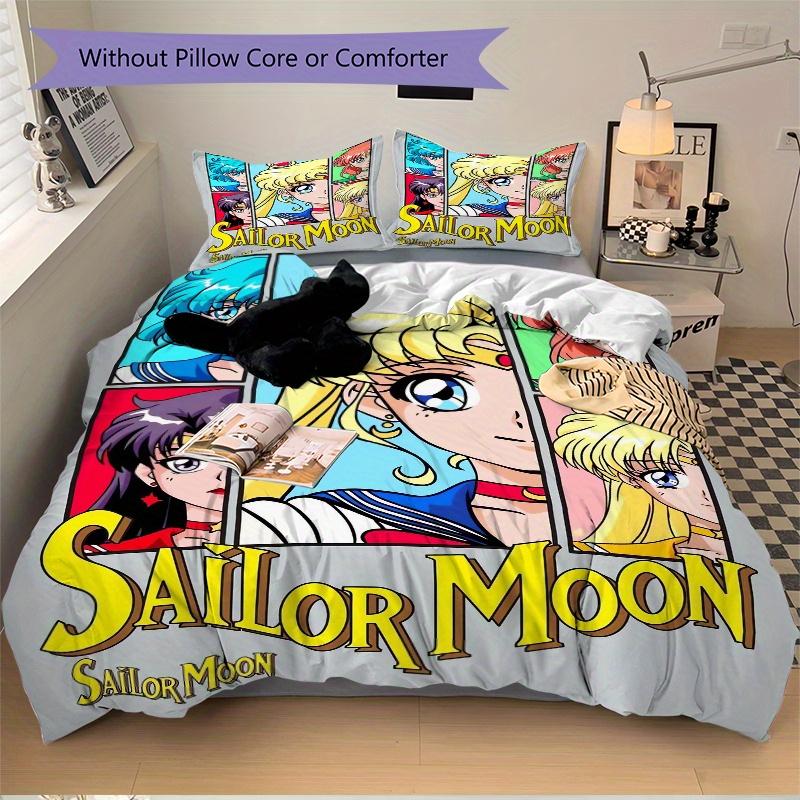 3pcs Sailor Moon Printed Quilt Set - Soft and Comfortable Quilt Cover for Bedroom, Guest Room and Dormitory Decorative Bedding Set 1 Duvet Cover + 2 P