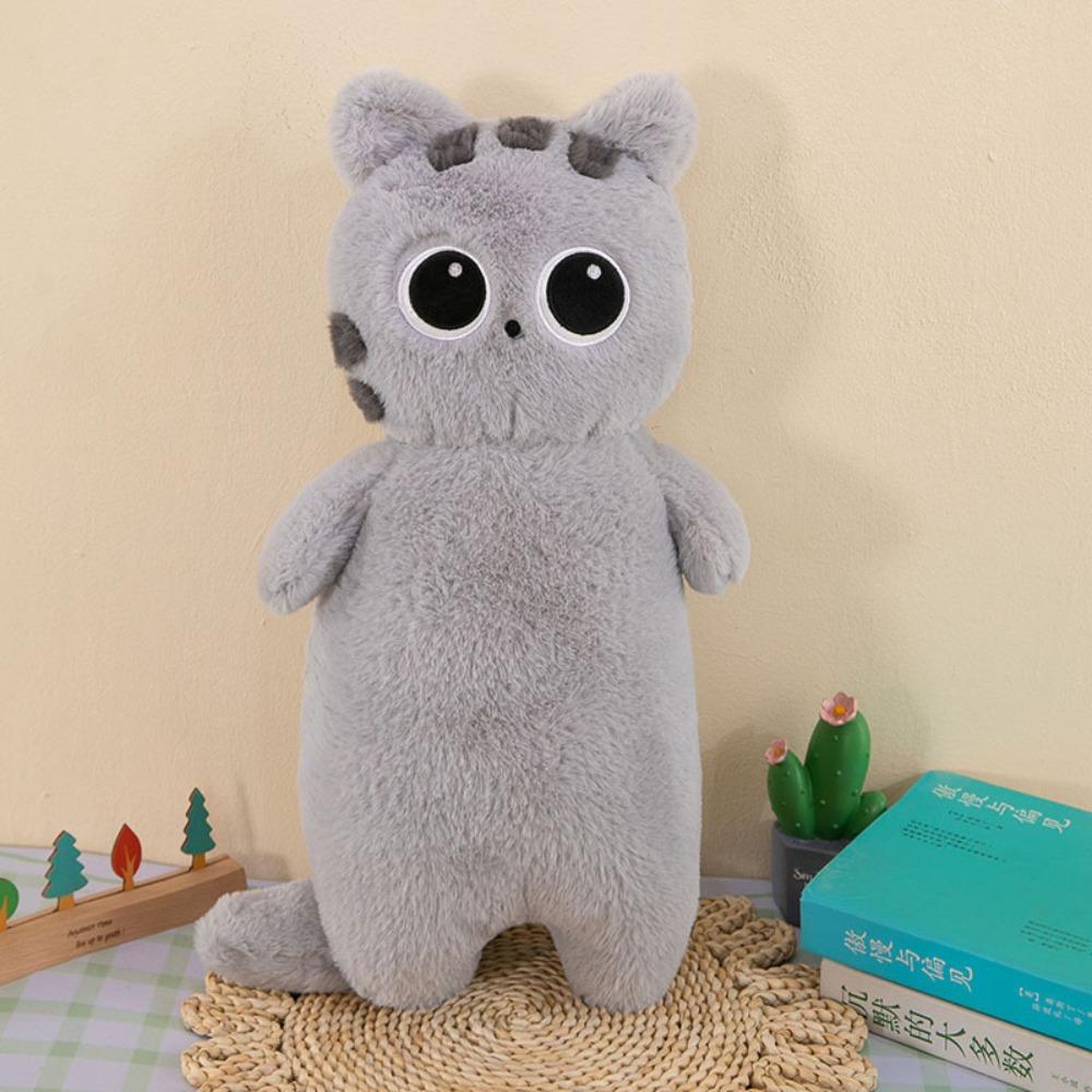 Simulation Long Giant Cats Plush Cartoon Animal Bolster Pillow Black Siamese Cat Plush Home Decor