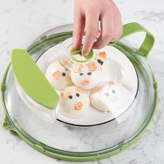 Food Cover with Water Steamer Integrated Handle Splatter Guard Plate Covers Kitchen Gadgets Accessories