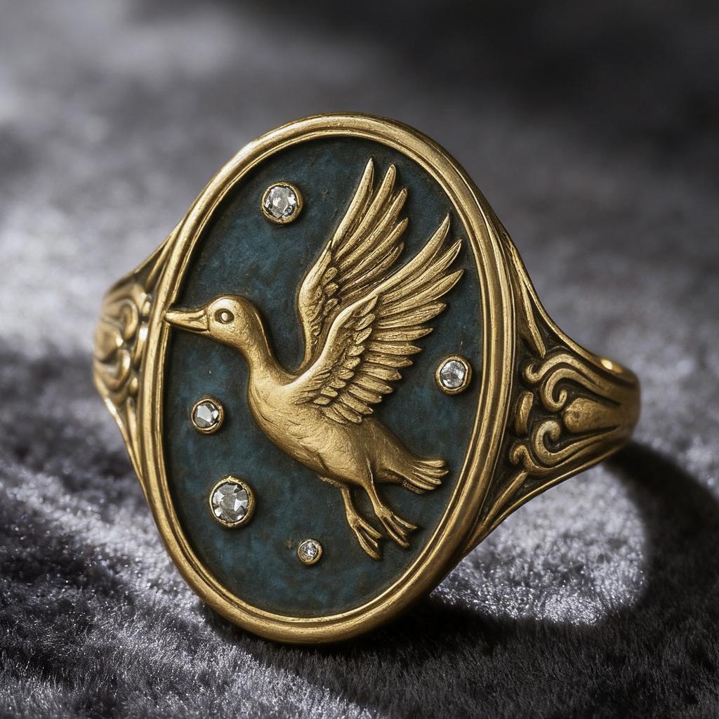 Retro Style Starry Night Flying Goose Design Plated Oil Drop Ring New Style Ladies Decoration