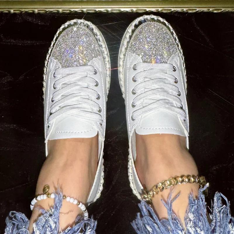 Женские блестящие туфли со стразами, повседневные кроссовки Four Seasons, женская стильная спортивная обувь, кроссовки на шнуровке