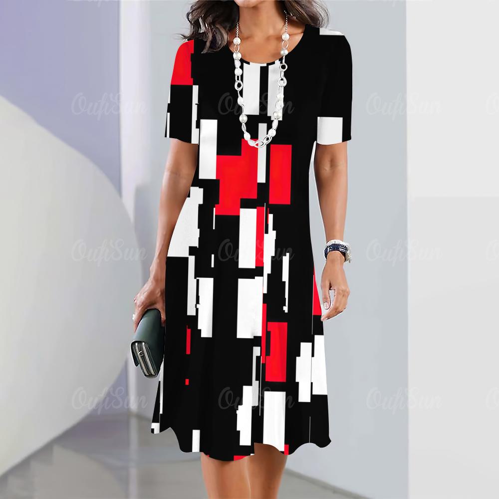 New Women's Dresses, Striped Printed Elegant Casual Vintage Dresses, Y2k Bohemian Style, Fashion Large Size Short Sleeve Dress