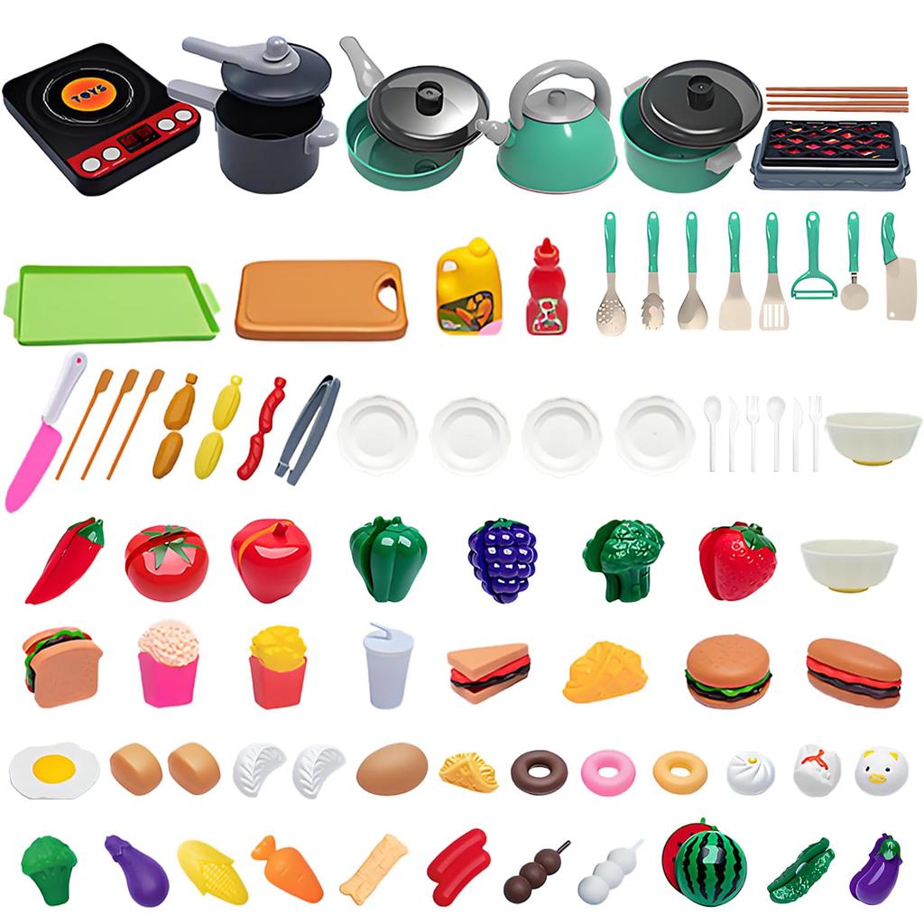 YONGDING Play House Set Play Kitchen Set Mini Kitchen Set Toys Educational Toys Pretend Play Vegetables Fruit Pots Pans Cooking Utensils Color