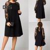 Women's Lace Patchwork Dress Crew Neck Long Sleeve Loose Dress Summer Casual A-line Midi Dress for Daily Vacation