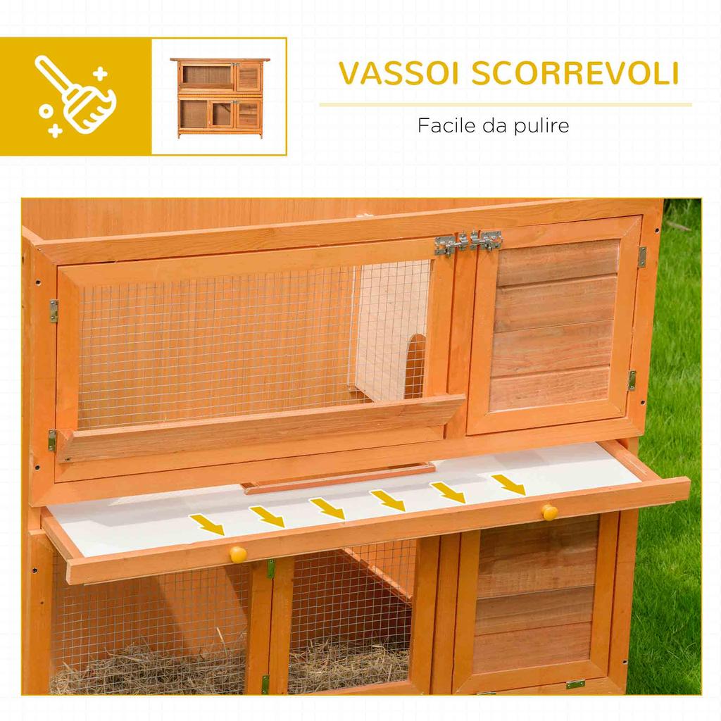 Outdoor Wooden Rabbit Hutch with House and 2-Story Enclosure, 122x48x100 cm