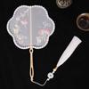 Clothing Acceessories Home Decoration With Tassel Long Handle Chinese Retro Style Embroidery Handheld Fan Pearl Edging