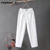 Летние женские брюки, льняные повседневные брюки, свободные прямые брюки, женские брюки с девятью точками