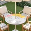 Outdoor Round Table Cover With Floral Print Oil Painting Style Waterproof Elastic Edge Patio Garden