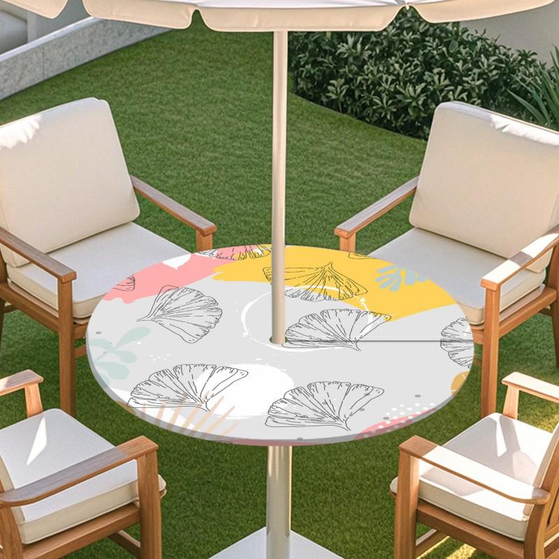 Outdoor Round Table Cover With Floral Print Oil Painting Style Waterproof Elastic Edge Patio Garden