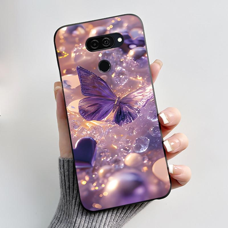 For LG Q70 LM-Q730N Slim Black Soft Silicone Case Luxury Fashion Flowers Butterfly Painted Cover for LG Q70 Q 70 Phone Casing