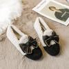 Fashion Black White Patchwork Fur Loafers Women Bowknot Winter Flats Shoes Warm Plush Cotton Moccasins Female Furry Footwear Big Size 43