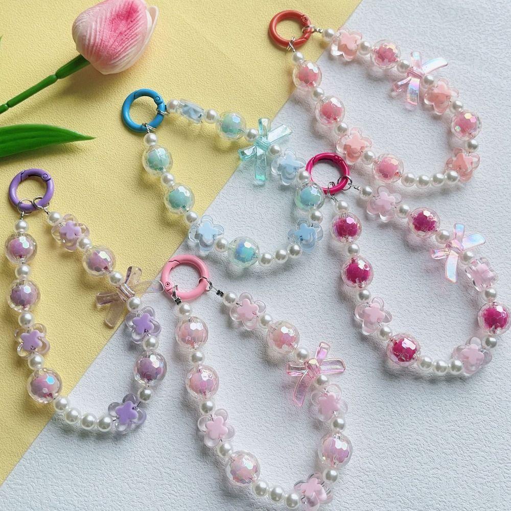 Beaded Beaded Phone Strap Wrist Strap Mobile Phone Lanyard Lovely Bow Phone Chain  Jewelry Gift
