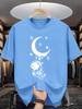 Unisex Crew Neck Tee Astronaut Moon Star Cartoon Graphic Print Soft Cotton Loose Short Sleeve Summer Casual Male Streetwear Tops