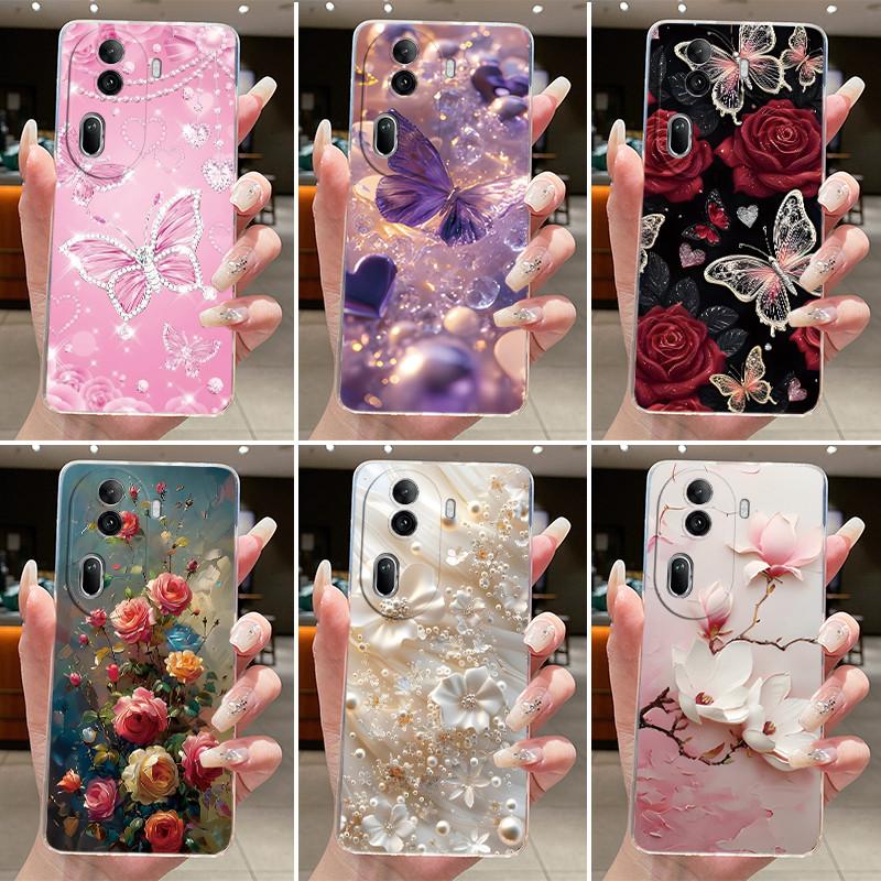 For Oppo Reno 11 Pro 5G 2023 Case Clear Luxury Fashion Butterfly Flowers Soft Shell Casing For Reno11 11Pro Reno11Pro Slim Cover