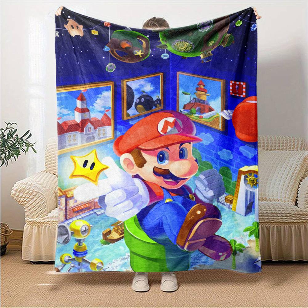 Mario Space Adventure Flannel Blanket Super Soft Warm Cozy Blanket For Sofa Bed Office Travel Allseason Home Decor Gift