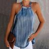 Женская джинсовая майка без рукавов с лямкой на шее, повседневная джинсовая бретелька с круглым вырезом