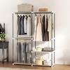 Open Wardrobe, 4 Fabric Shelves, 3 Hanging Rails, Metal Frame, 142 x 43 x 185 cm, Cream