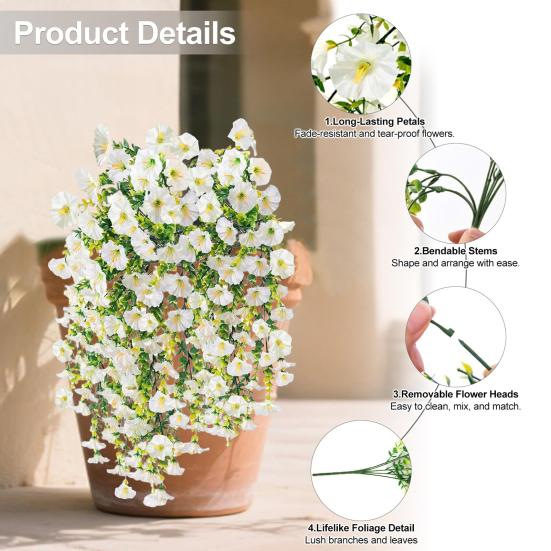 1/2Pcs Hanging Artificial Morning Glory UV Resistant Fake Flower Wedding Party Indoor Outdoor Garden Wall Hanging Faux Flower Decoration