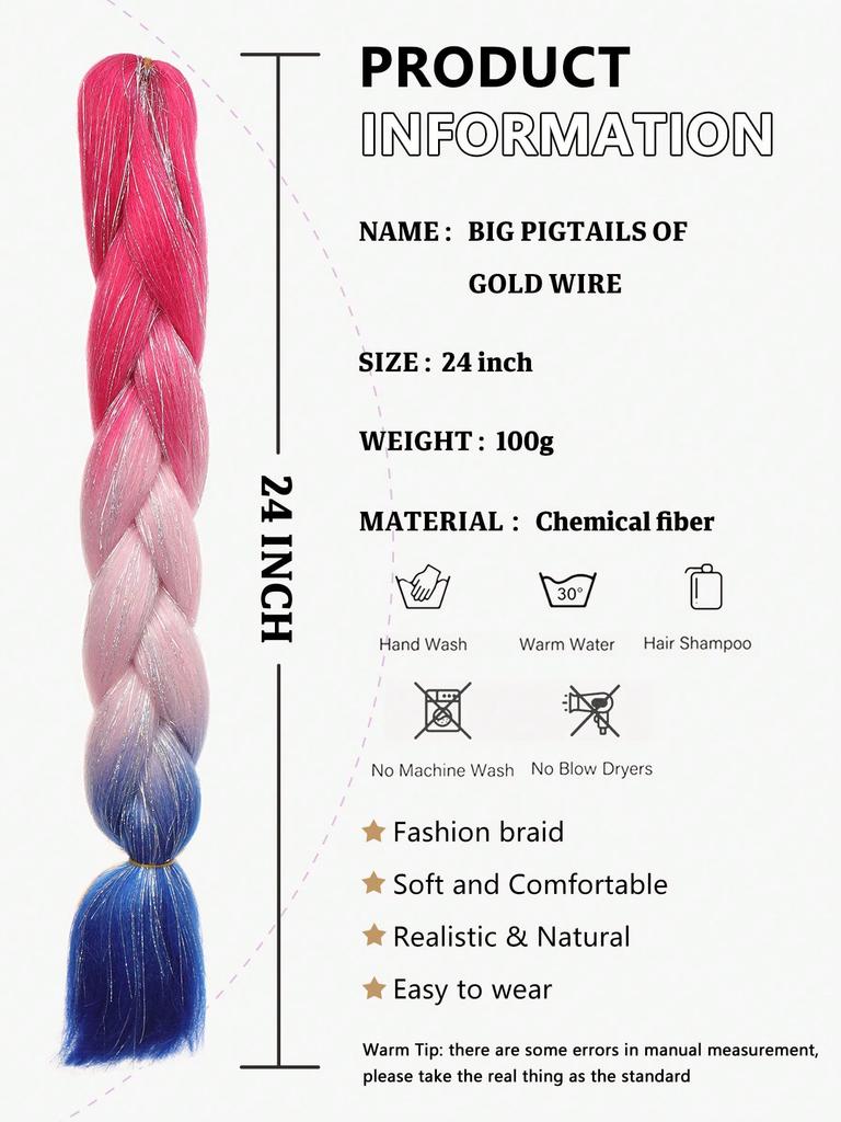 24-дюймовые синтетические волосы для плетения, микс, блестки, трехцветные синтетические волосы для наращивания, большие косички, 1 шт.