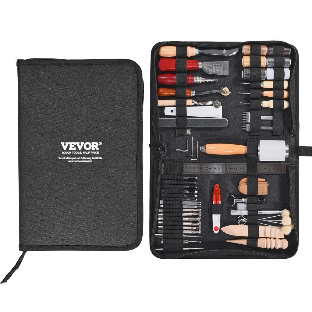 Leather Working Tools Kit 59 PCS Engraving Punching Stamping Sewing Tools