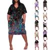 Large Dress Women's V-neck Summer Dress Printed Short-sleeve Dress With Pockets