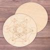 Collectibles Flower of life Decor Healing Circles Carved Round Edge Wood Chakra Pattern Coaster
