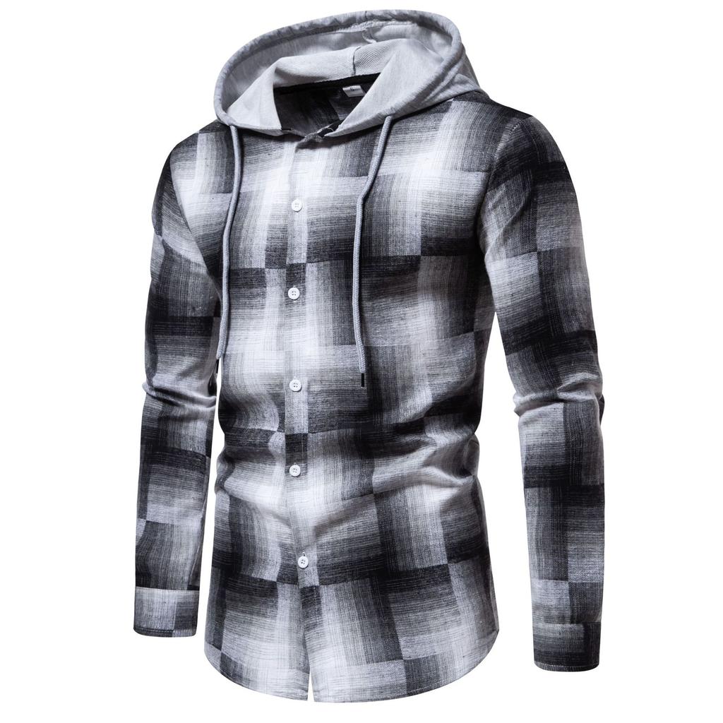 Мужские классические клетчатые рубашки в стиле ретро, ​​рубашка-рубашка с длинным рукавом и регулируемым капюшоном, повседневная клетчатая рубашка для мужчин, легкие рабочие рубашки