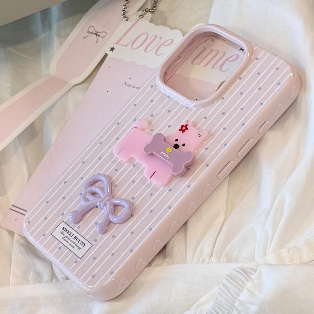 Fresh polka dot cartoon puppy iPhone 16 Pro Max phone case suitable for iPhone 15, 12, 14, 17