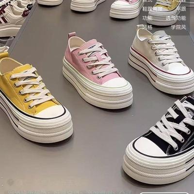 Нишевые высокоценные парусиновые туфли на толстой подошве с увеличением роста для женской коллекции 2025 года, новые маленькие белые туфли, ins, студенческие, универсальные, низкие кеды