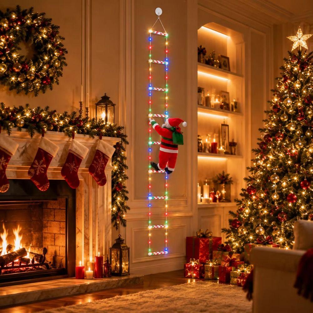 Warm White Christmas Decoration LED Ladder Lights Holiday Decor Climbing Figure Christmas