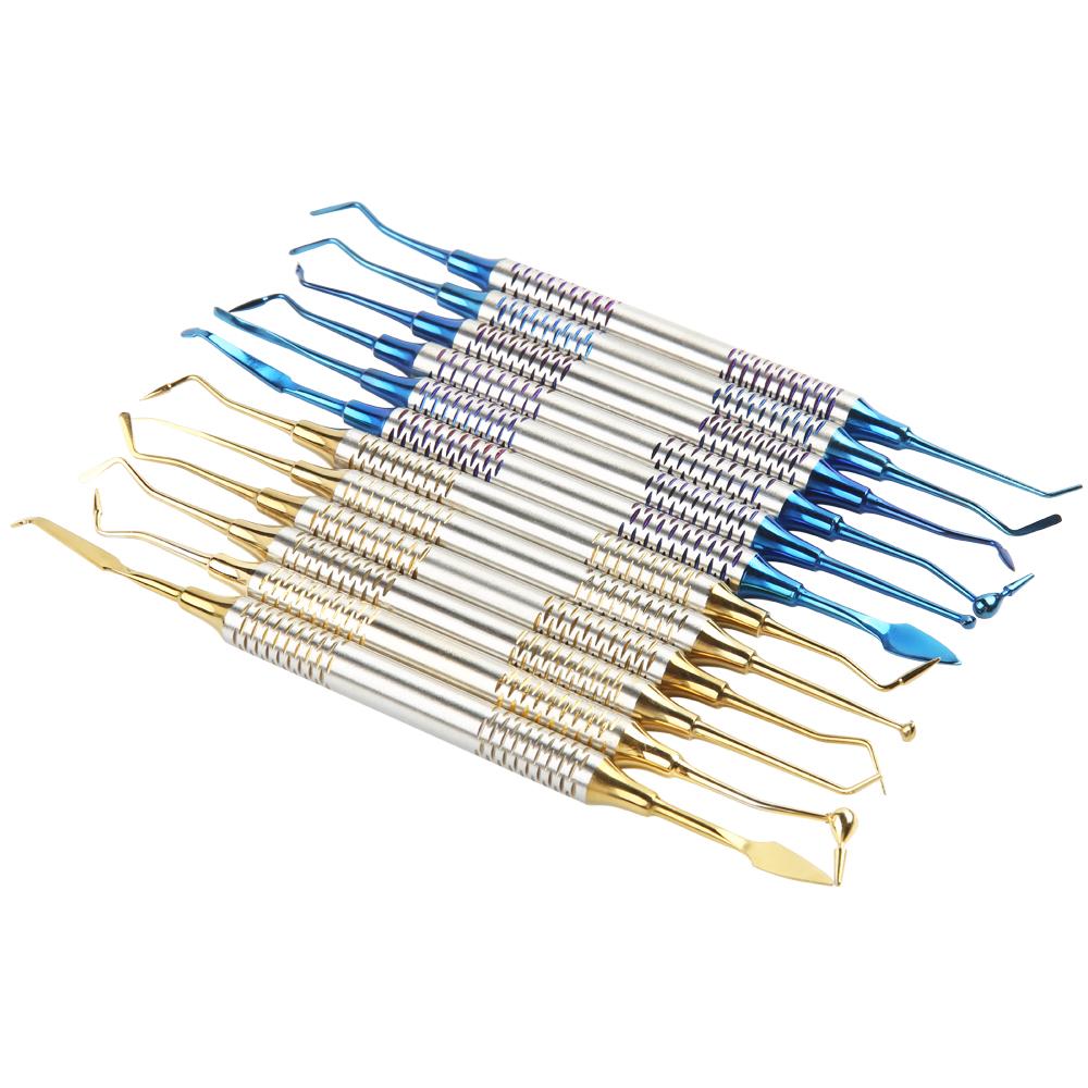 6pcs Dental Composite Resin Filling Spatula Titanium Plated Head Resin Filler Set Thick Handle Restoration Set Dental Instrument