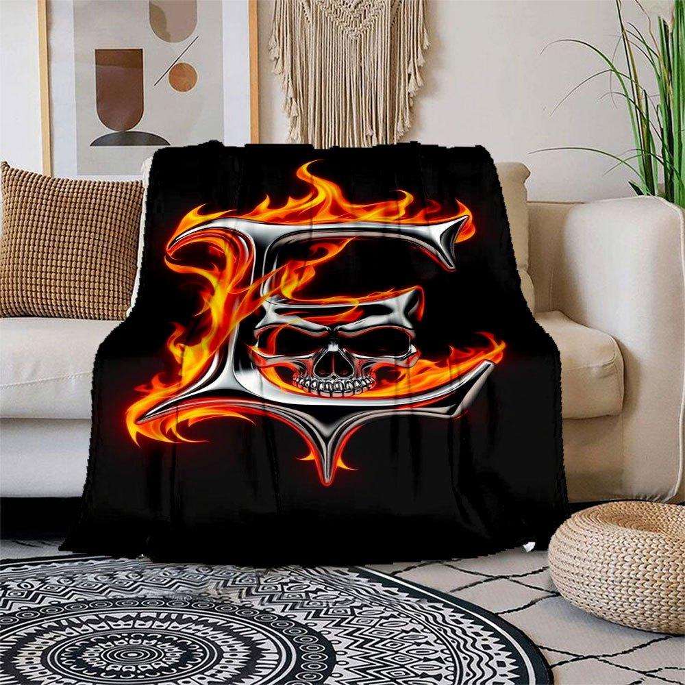 Flaming Skull Metal Wall Art DecorBlanket Flannel Throw Blanket for Sofa, Bed, Travel, Camping, Office