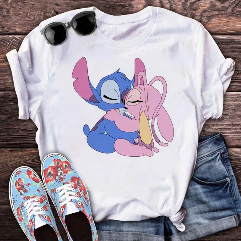 Kawaii Stitch Fashion Top Casual Round Neck T-Shirts Harajuku 90s Cute Stitch Short Sleeves Tops Tees