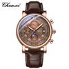Chenxi Men's Watch Leather Chronograph Date Quartz Watches Phase Moon Timing Business Luminous Wrist Watch
