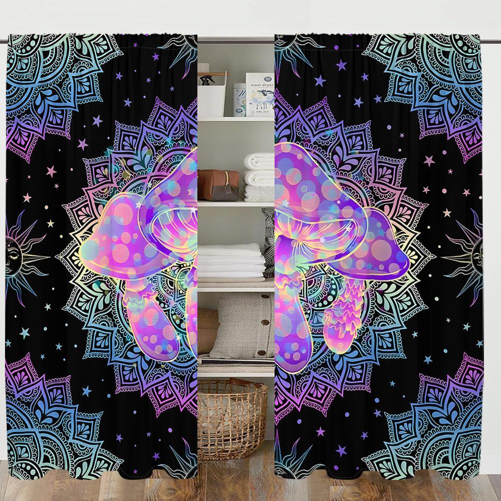 2 шт., шторы в виде психоделических грибов Bohemian Mandala - 30% затемнения - подойдут для гостиной, спальни и домашнего декора.