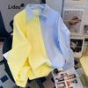 Spring and Autumn New Yellow Collar Blue Shirt Salt Girl Long Sleeve Fashion POLO Collar Loose Korean Casual College Style