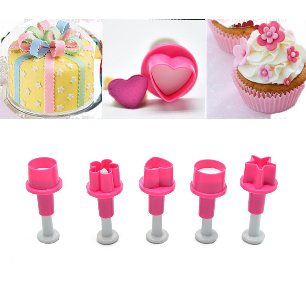 Пятиугольная форма для печенья в форме сердца, плунжерный резак, принадлежности для украшения торта, формы для помадки, пятиугольные формы для цветов сливы