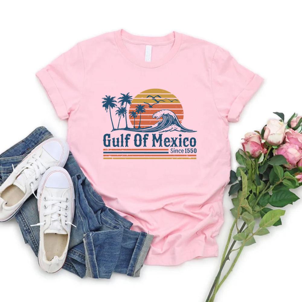 Футболка Retro Sunset of Mexico Gulf Since 1550, пляжная рубашка Mexico, мужская и женская, с коротким рукавом, футболка с протестным принтом, уличная футболка