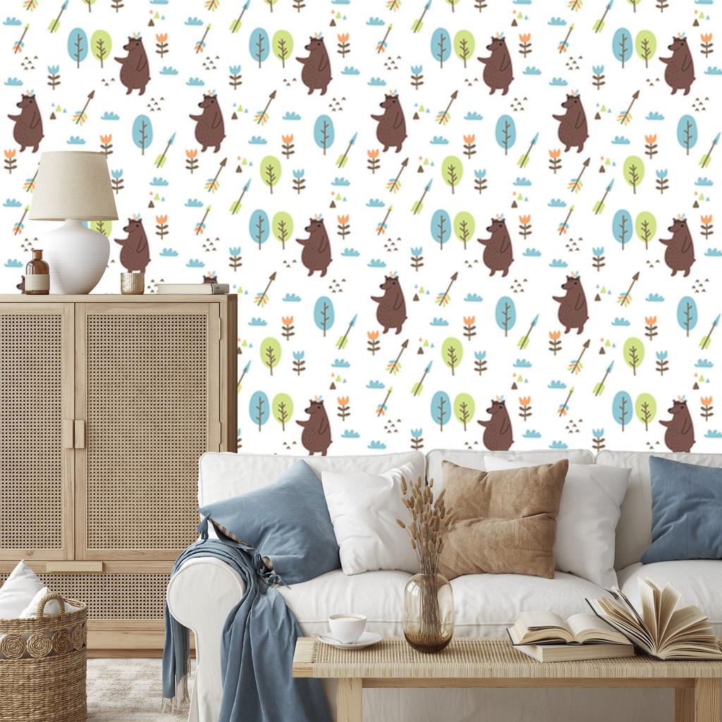 Wallpaper Bear Clouds and Trees for Living Room and Bedroom 50x1000